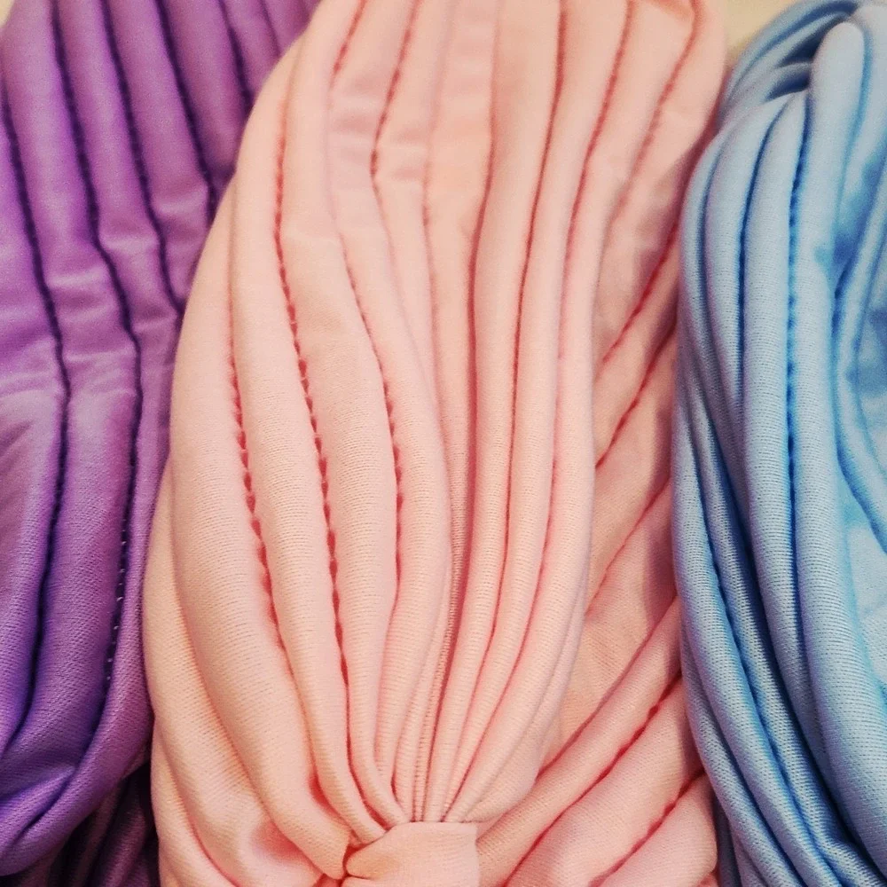Set of 6 Crinkle Twist Ribbed Turban Headwraps Chemo Caps Polyester Accessory